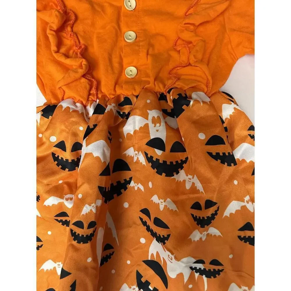 Halloween Dress Girls 18-24M Orange Pumpkin Bat Ghost Ruffle Long Sleeve Party
